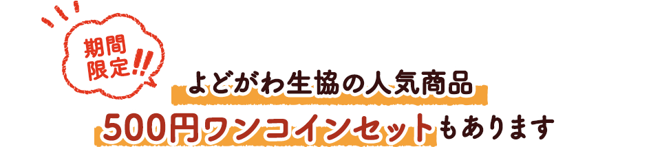 期間限定！！よどがわ生協の人気商品500円ワンコインセットもあります