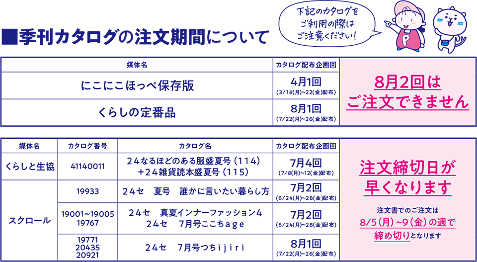 季刊カタログの注文期間について